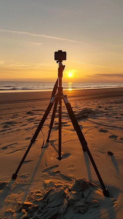 Sarasota Motor Club - Exotic Car Rental Sarasota Florida - Camera on tripod capturing sunset at the beach