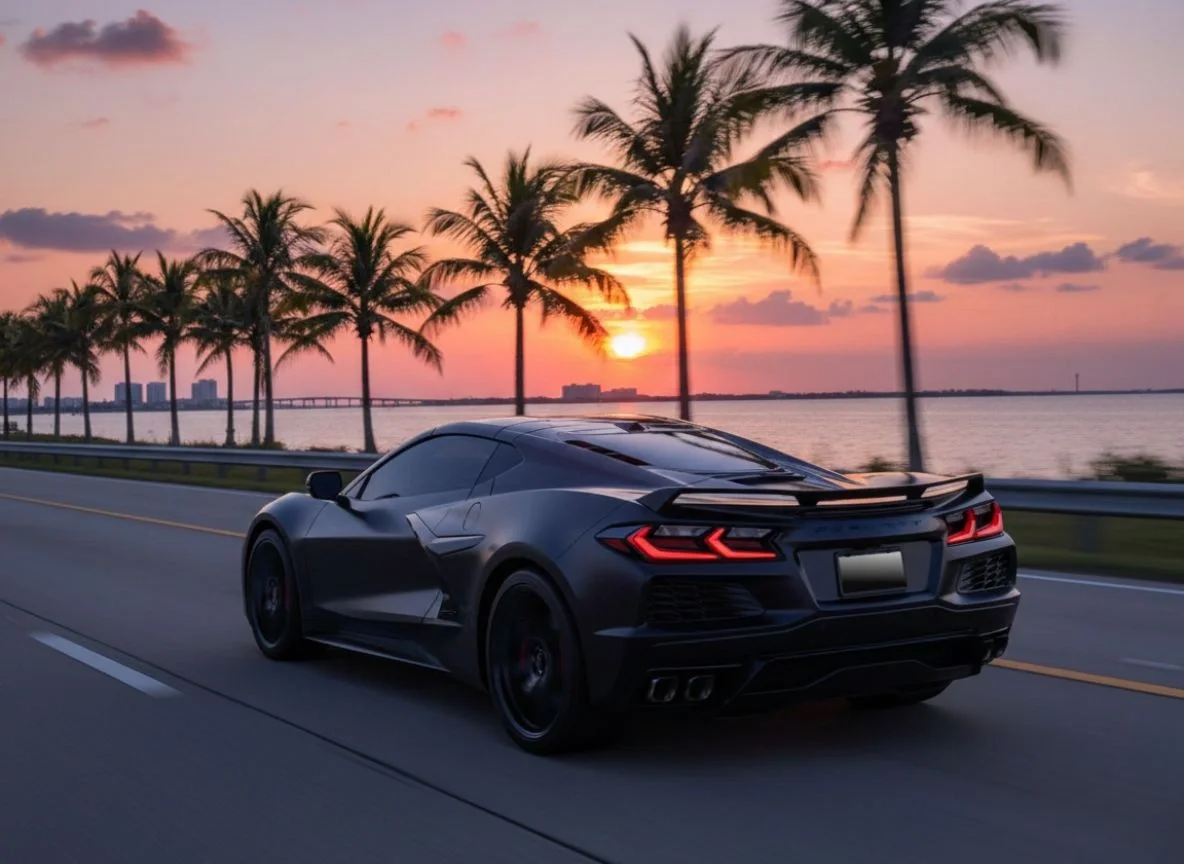 Sarasota Motor Club - Corvette Z06 rental Sarasota - Black Corvette Z06 high-performance sports car available for Sarasota rental