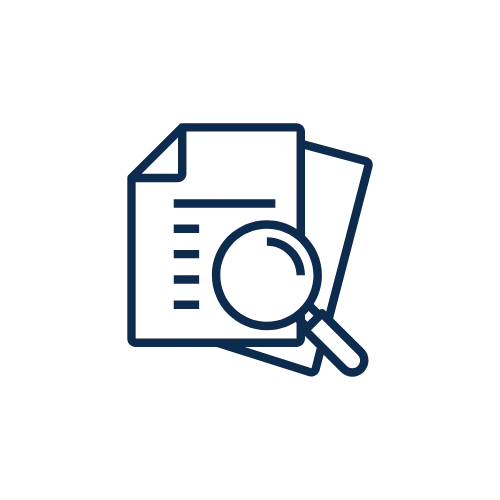 Icon of a document with a magnifying glass.
