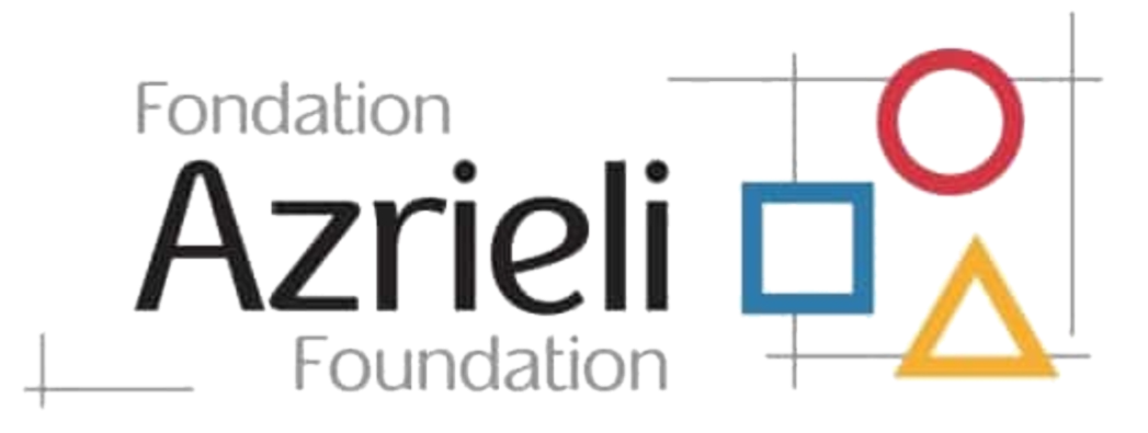 The Azrieli Foundation logo; text and geometric shapes on a white background, including the words 'Fondation Azrieli Foundation', a red circle, a yellow triangle, and a yellow square with a blue outline.