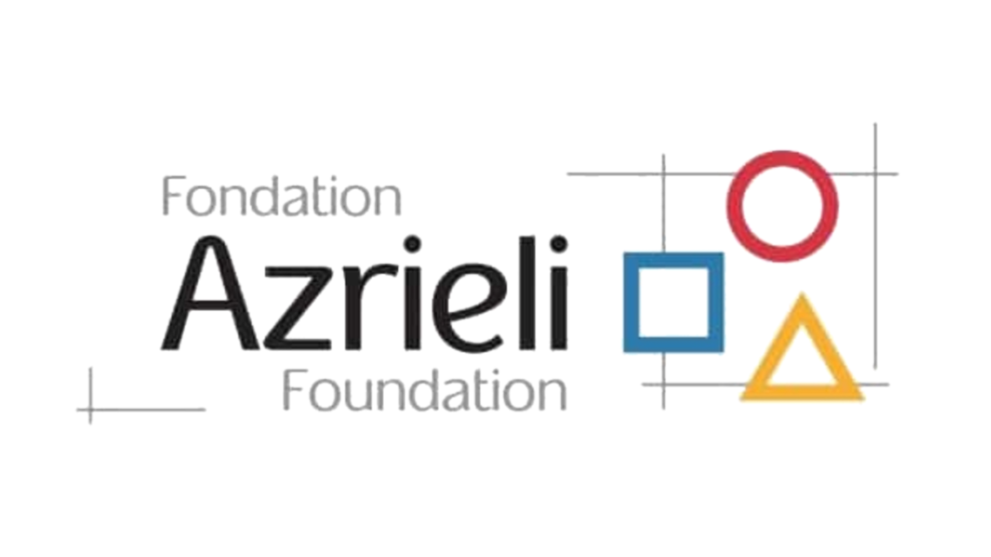 Logo of Azrieli Foundation featuring the name 'Azrieli' in bold black font, with 'Foundation' written above and below in smaller gray text, and colorful geometric shapes including a red circle, a blue square, and a yellow triangle.