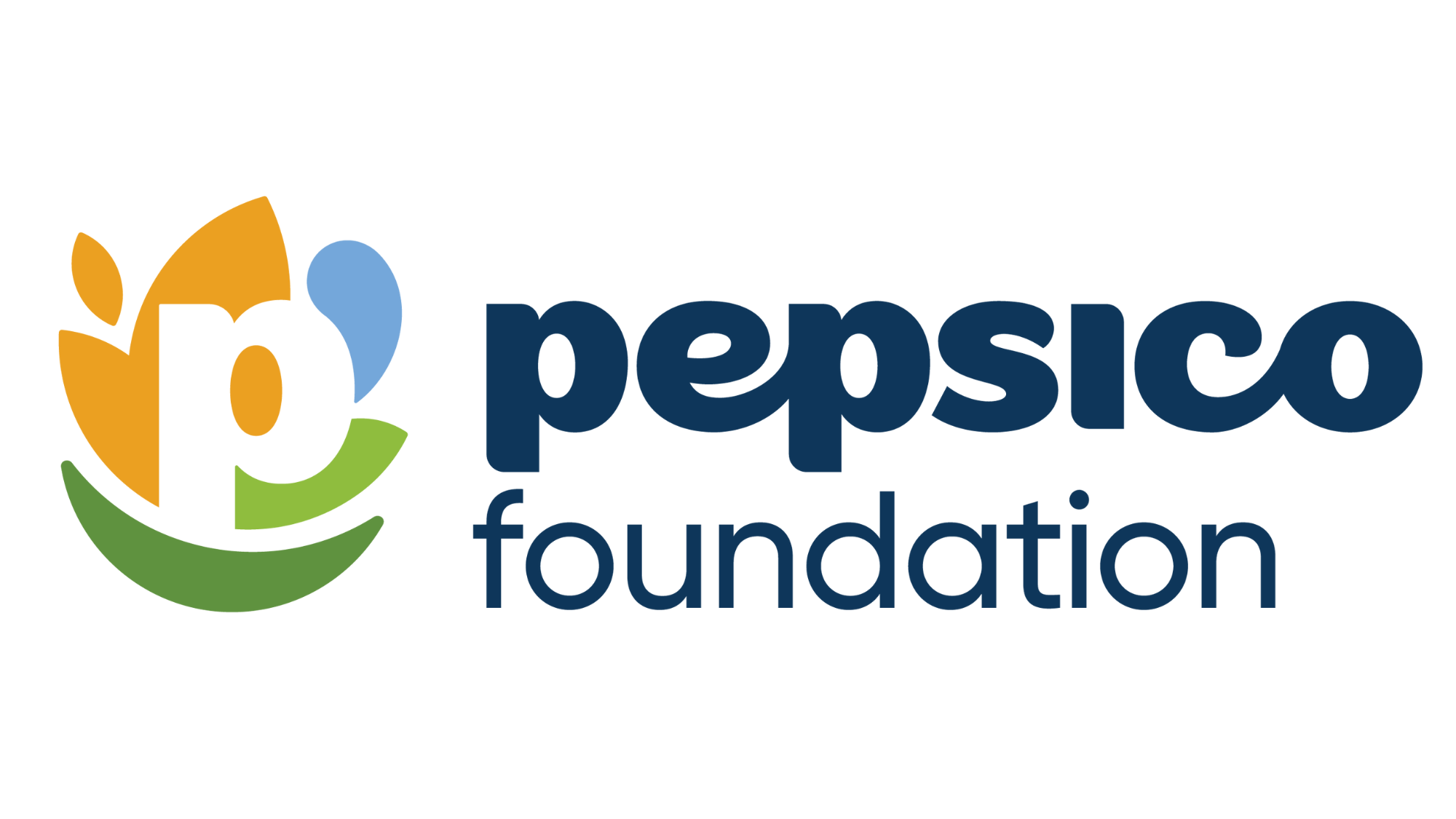 PepsiCo Foundation logo with stylized lowercase 'p' in a circle made of colored segments and the words 'pepsico foundation' in blue text.