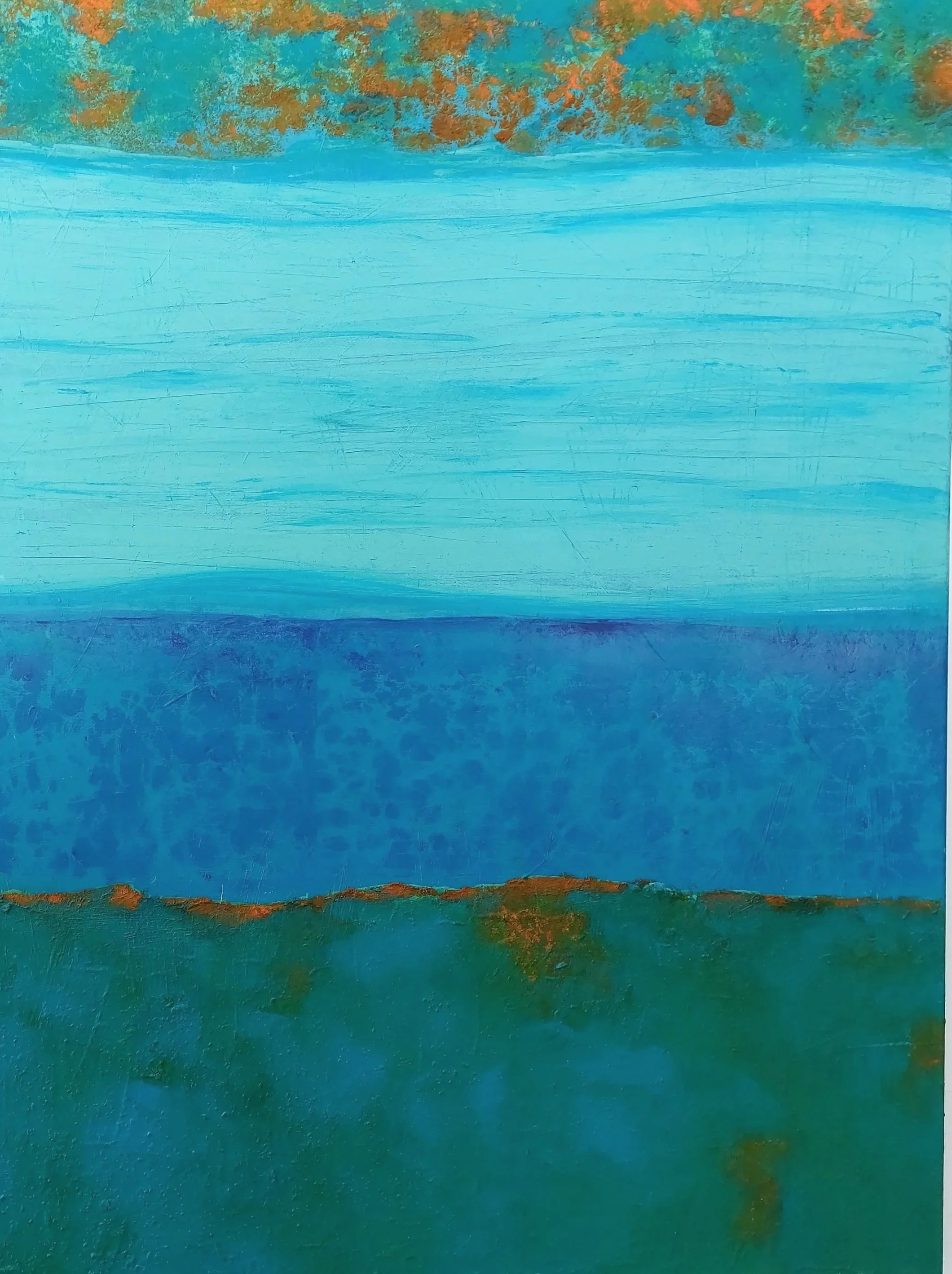 Abstraktes Strukturgemälde Blick ins Blaue mit Sand-Textur von Beate Schumann