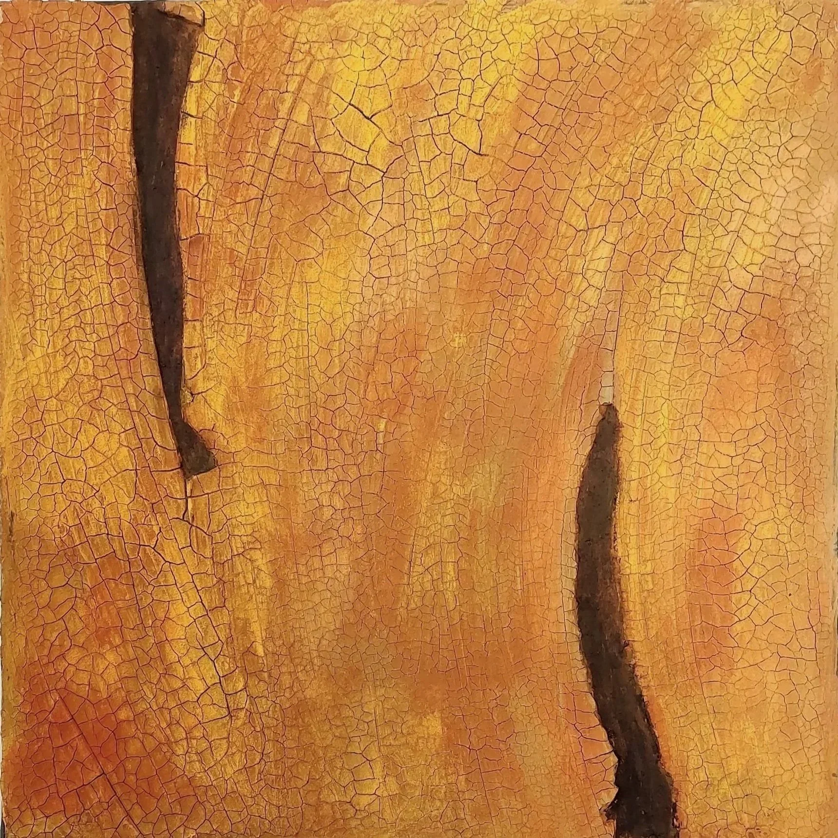Abstraktes Strukturbild Weniger ist mehr mit Lehm und Gouache auf LEinwand. Reliefbild mit Riss-Struktur und archaischem Charme von Beate Schumann