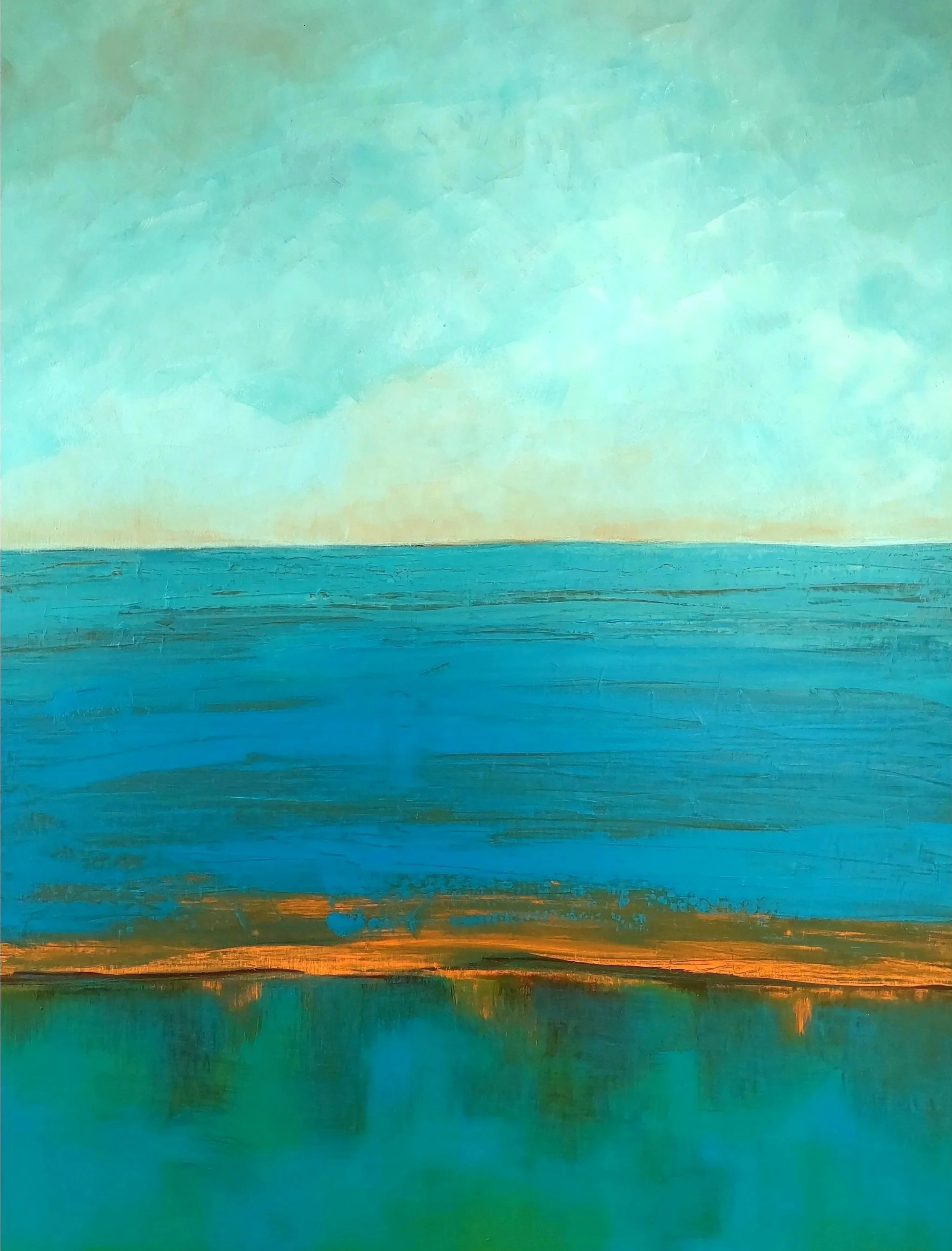 Abstraktes Gemälde Weiter Horizont mit Sand und Acrylfarbe von Beate Schumann
