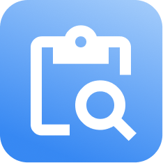 Icône représentant une fiche de recherche avec une loupe.