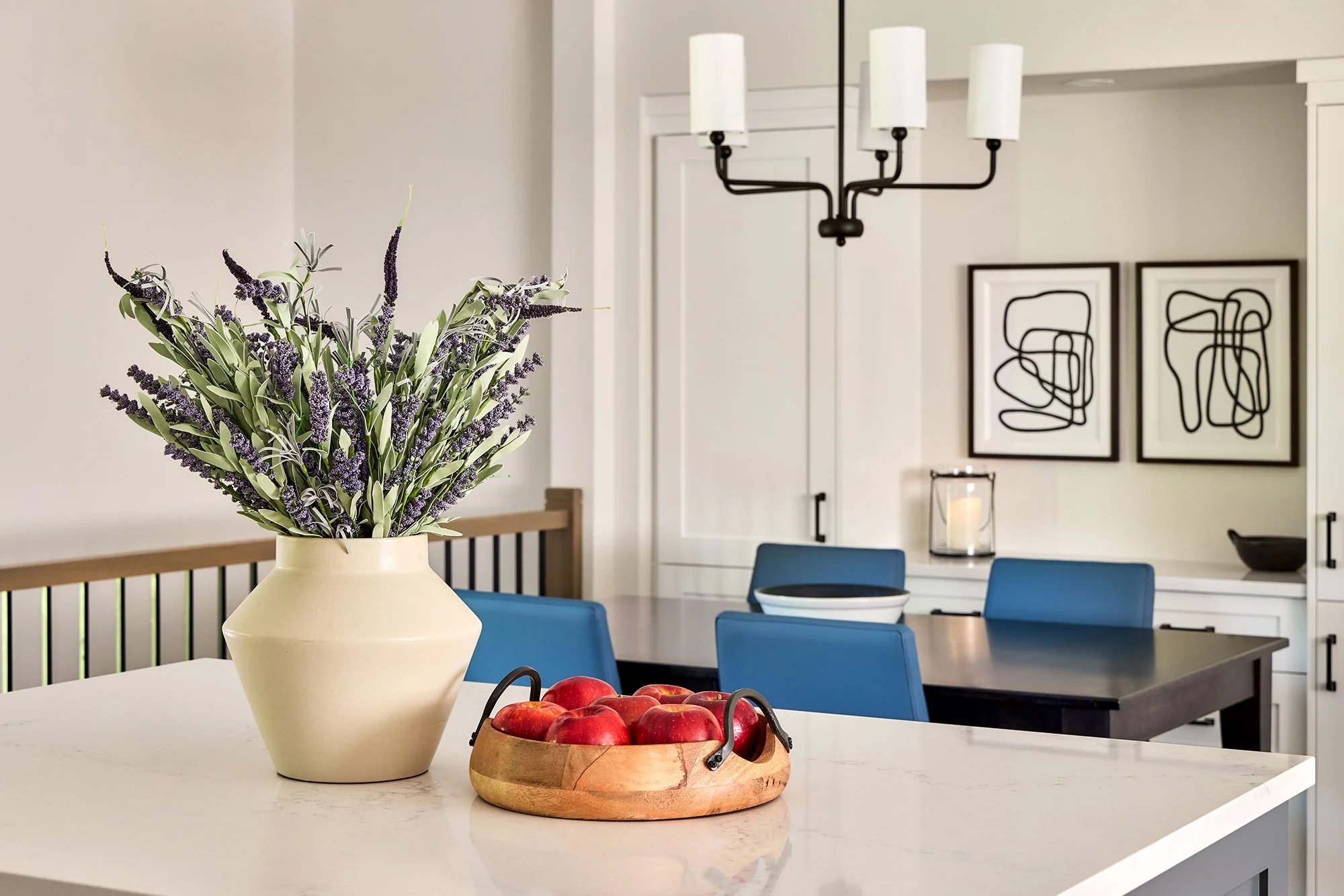 Open concept home design for an Ottawa family home featuring custom cabinetry in the dining room. 