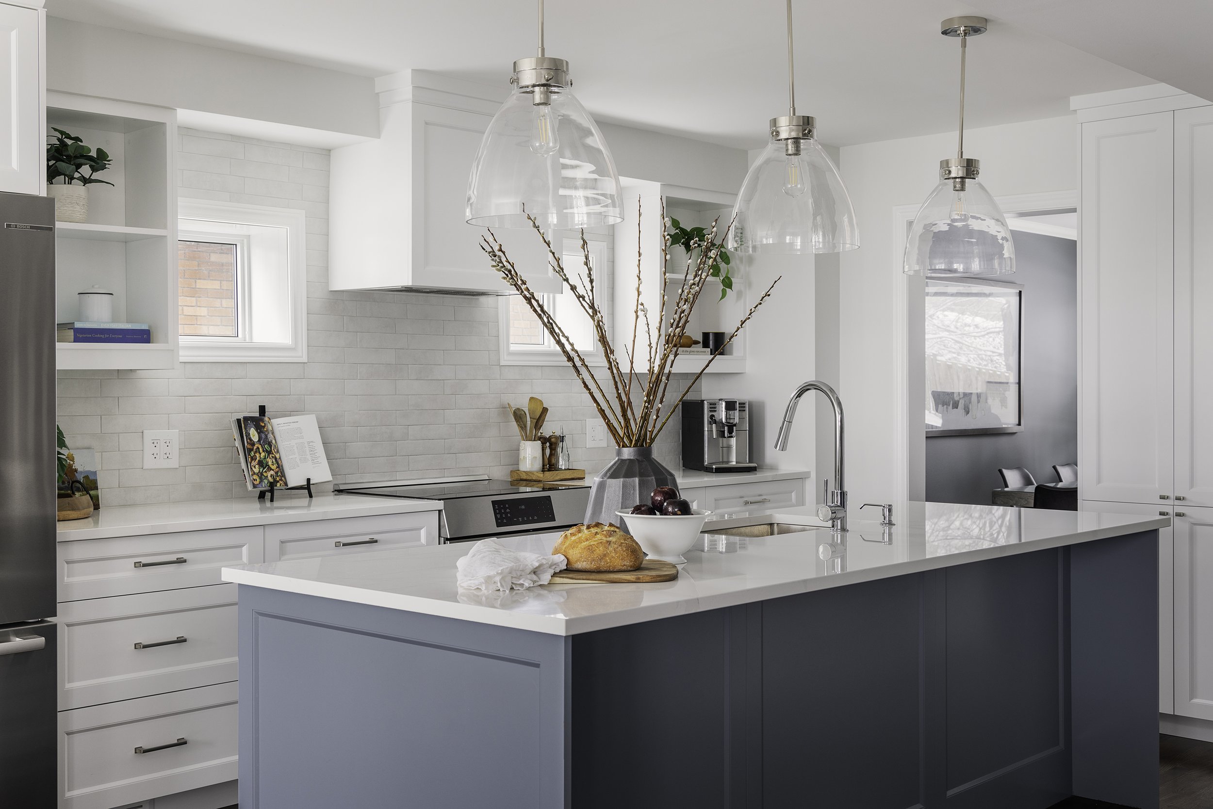 Ottawa interior design kitchen renovation blue and white shaker cabinets