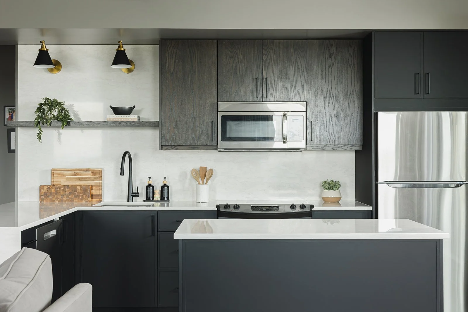 CPI Interiors Ottawa kitchen design with black and oak cabinets