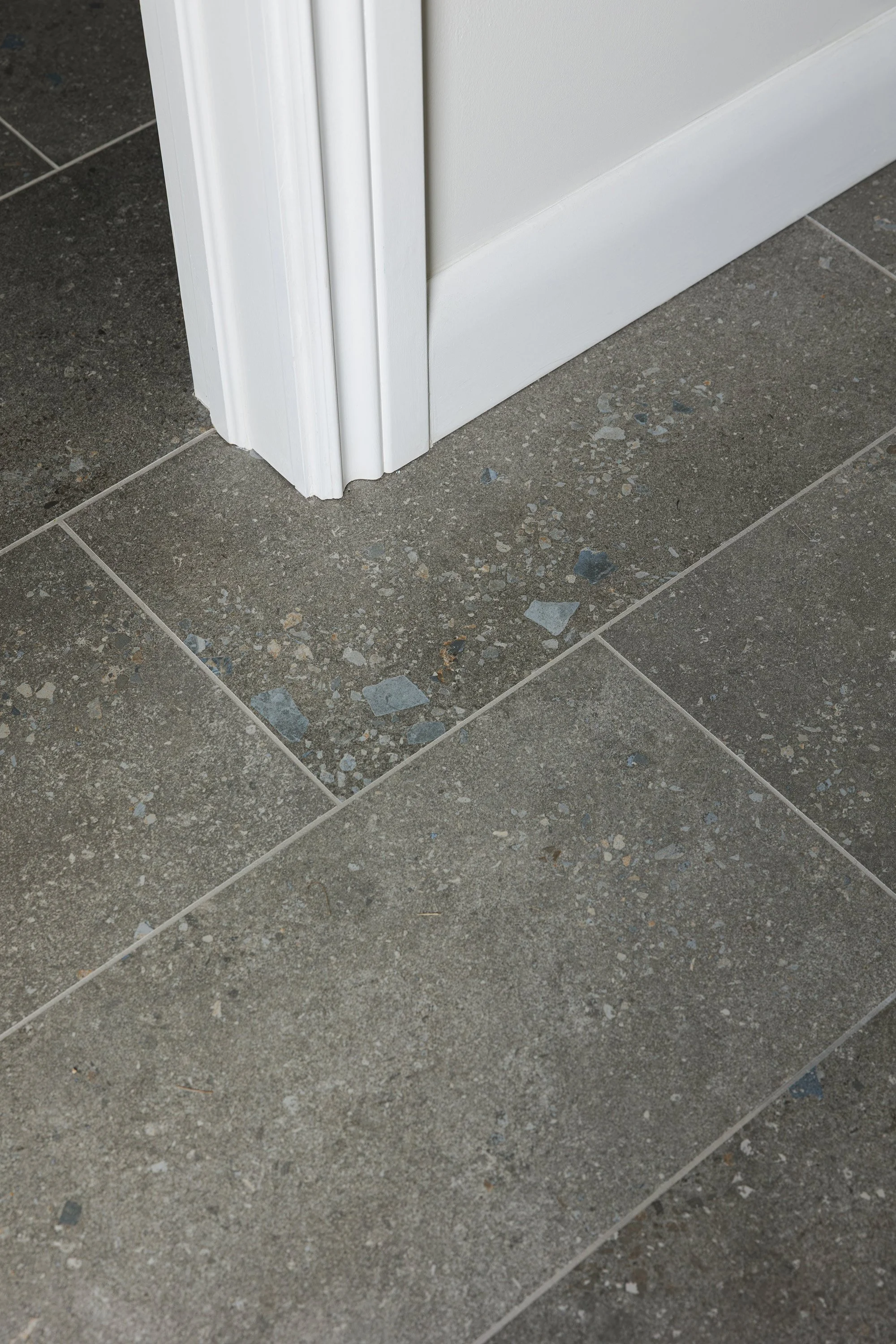 Ottawa interior design featuring a terrazzo tile in the entry and powder room.