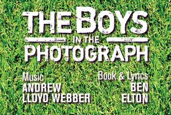 'The Boys in the Photograph' with green grass background, featuring author Andrew Lloyd Webber and lyricist Ben Elton.