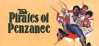 Illustration of the title 'The Pirates of Penzance' with a pirate theme