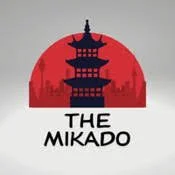 Silhouette of a traditional Japanese pagoda with a red circular background and city skyline at the bottom, labeled 'The Mikado'.