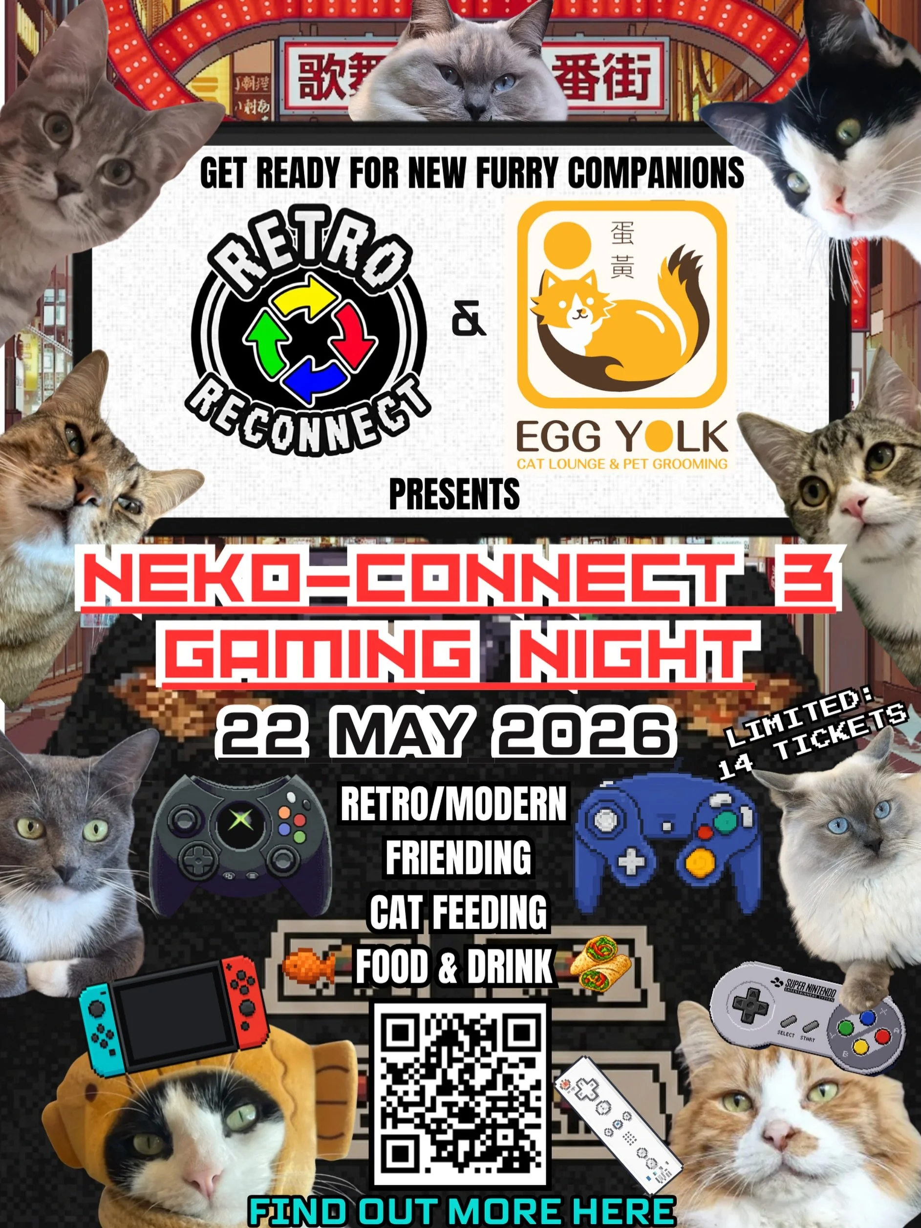Our Third Date with @eggyolk_catlounge 😺🎮 We&rsquo;re bringing new consoles this chilly winter session - an OG Xbox and SNES 🕹️ Old-School &amp; Modern Games for you to enjoy w new feline + human friends! Signup now to secure your spot on 22 May 2