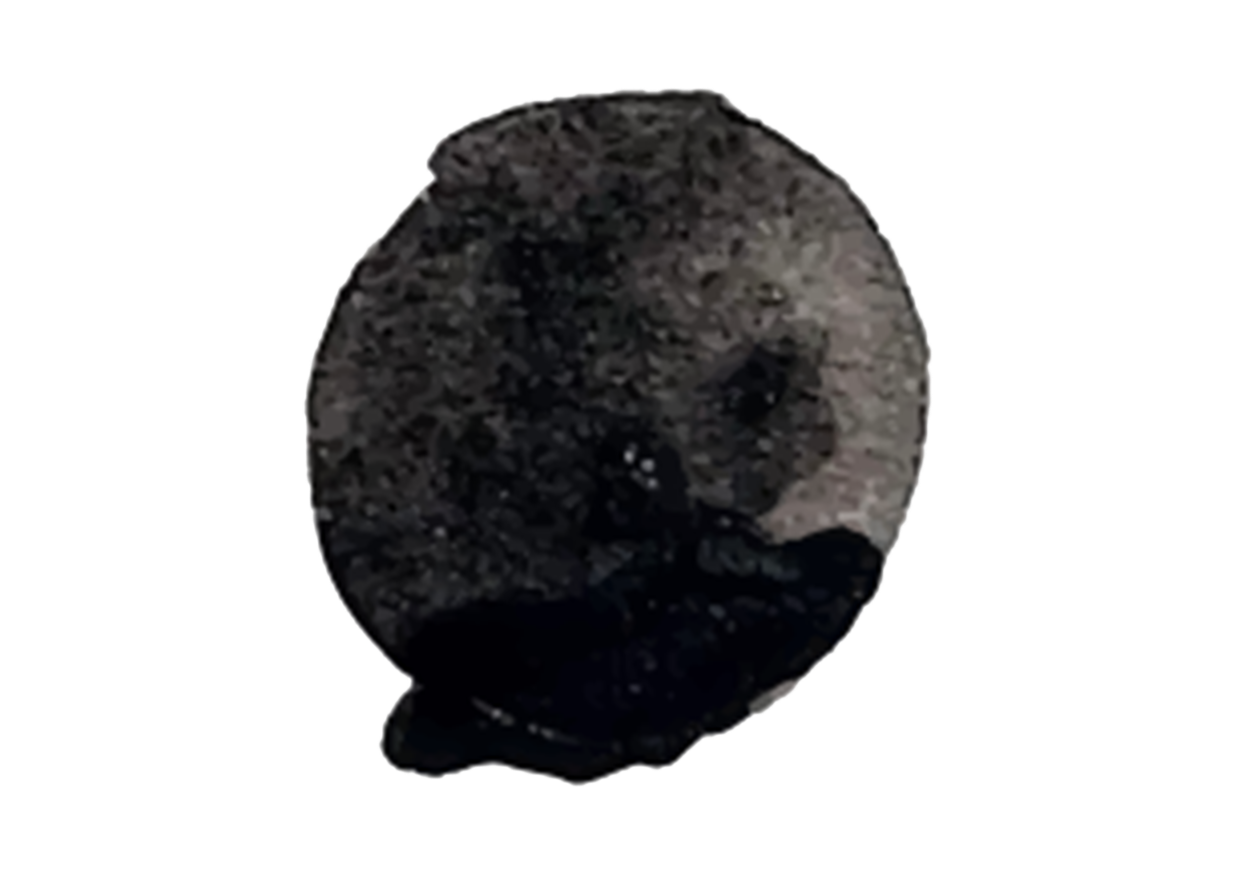 Close-up of a dark, textured black dot of paint.