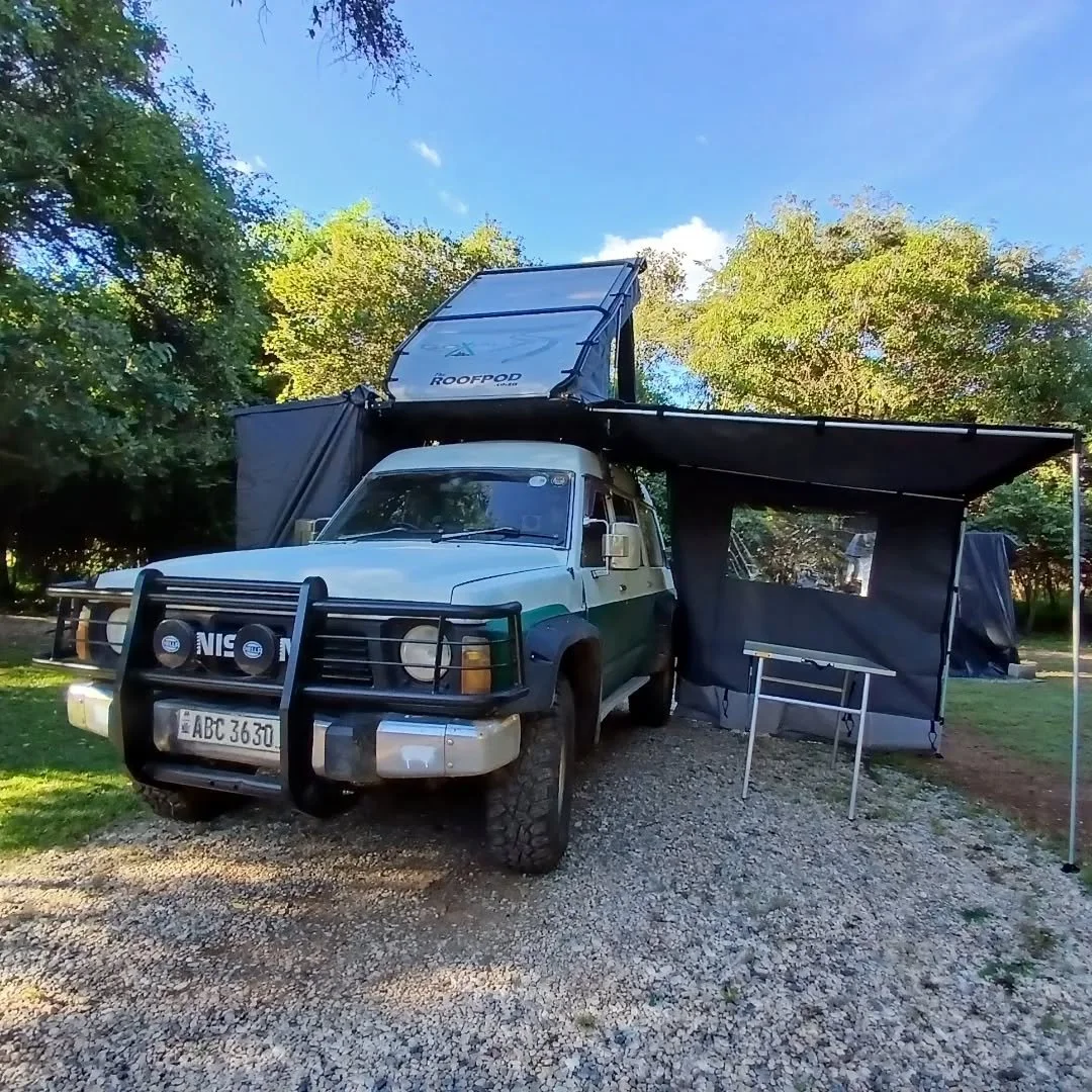 @the_roofpod Comfy Pod, Awning, Changing Pod, and Table set up on Nigel the Nissan!