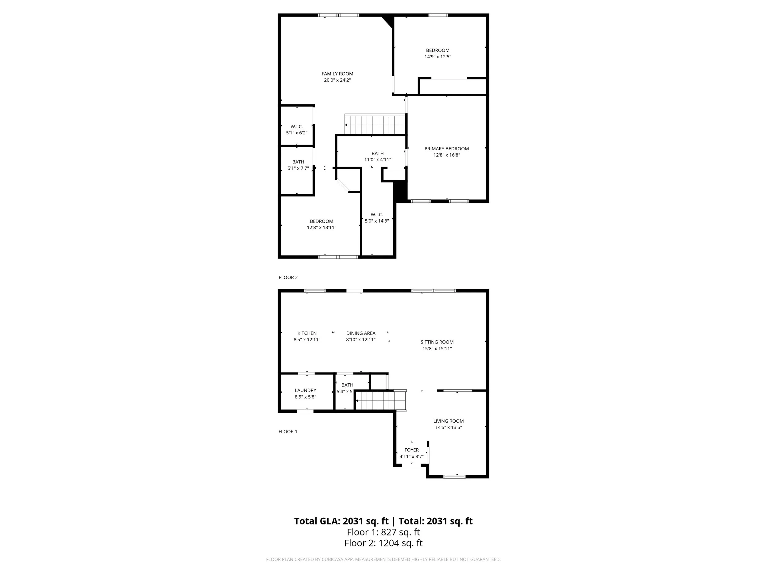 Floor plan of a two-story house showing the layout of rooms on first and second floors, including bedrooms, bathrooms, living and dining areas, kitchen, laundry room, and staircases.