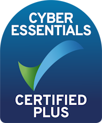 Cyber Essentials Certified Plus logo on blue background