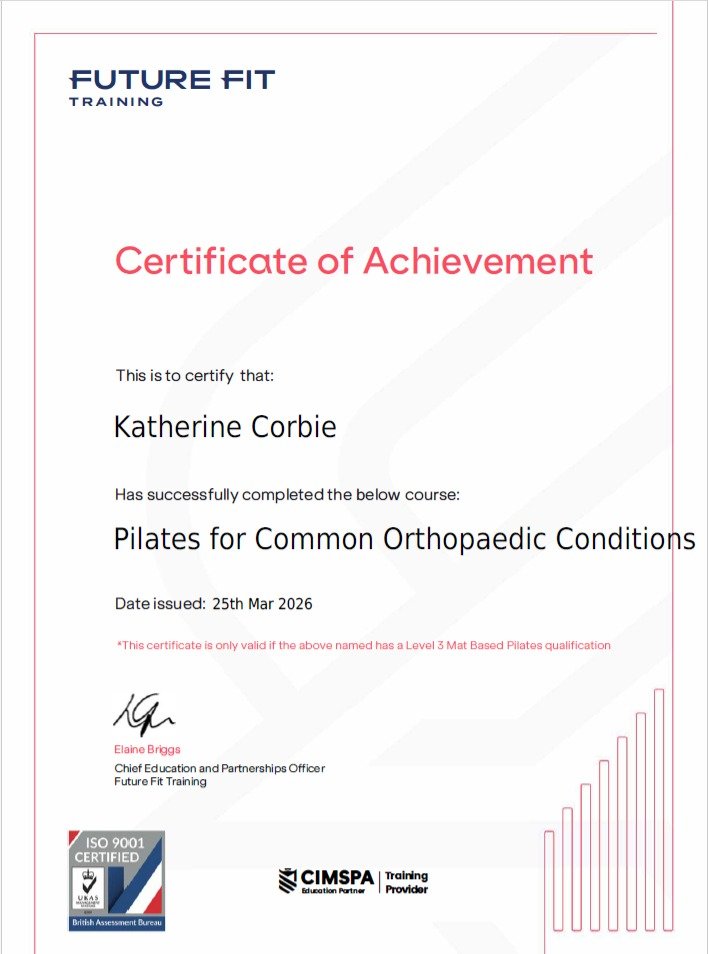 I am now specially trained in adapting and modifying Pilates exercises for common orthopaedic conditions! Thank you @futurefittraining for a really detailed and well designed course!