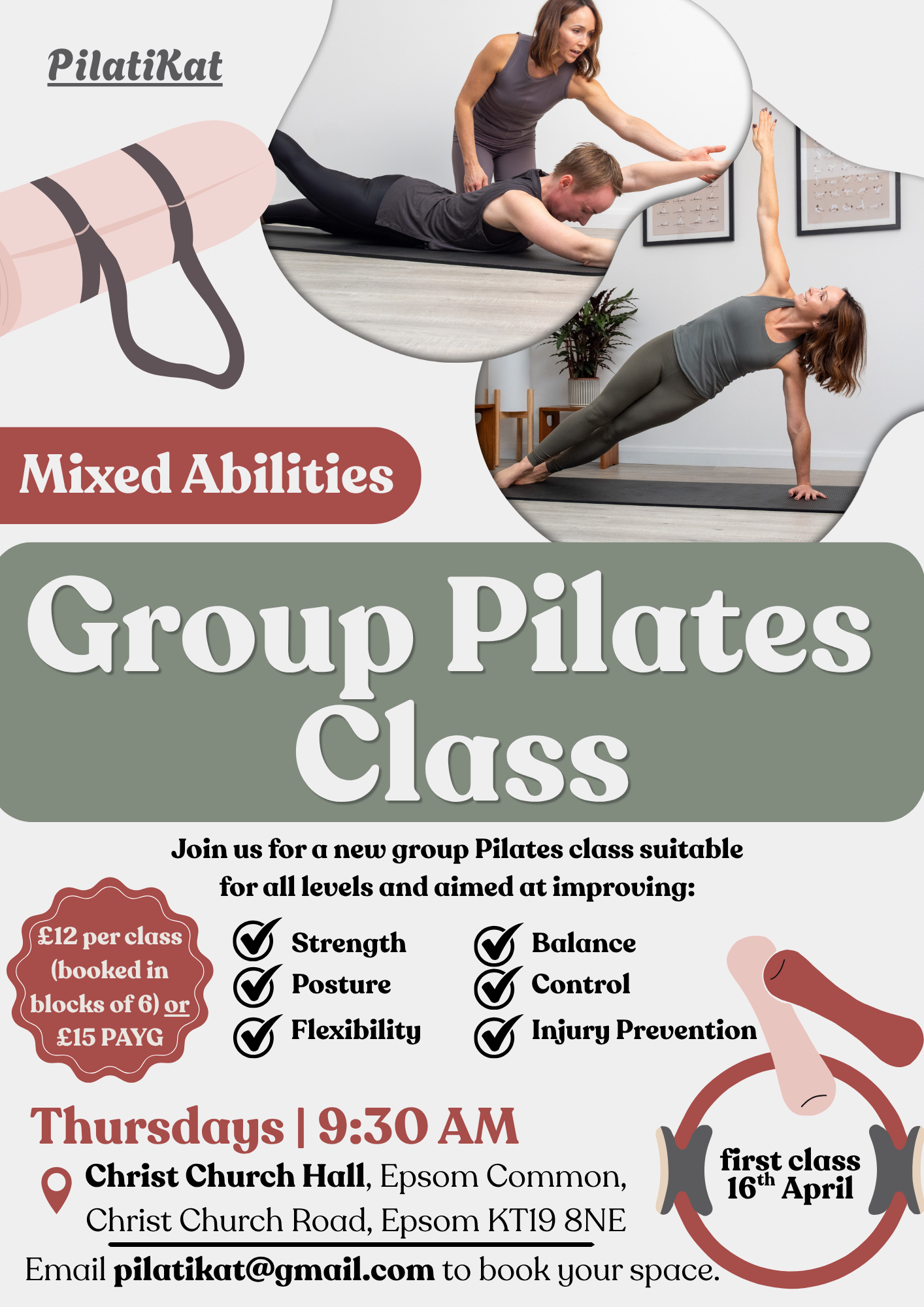 mat Pilates group class Epsom Surrey