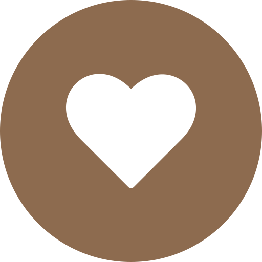 Ein brauner Kreis mit einem weißen Herz in der Mitte.