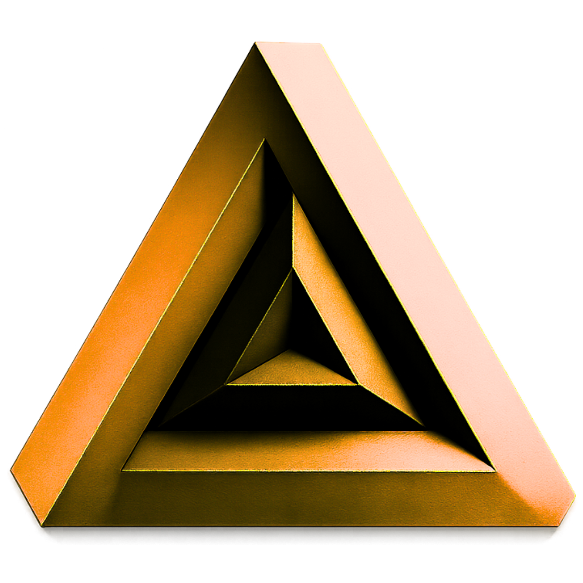 LOGO DO APLICATIVO DE GERENCIAMENTO DE ENTRADAS E SAÍDAS PARA SUBSTITUIR PLANILHAS E TER ACESSO FÁCIL A UM DRE GERENCIAL, DRE TETRA 360º - TRIANGULO TETRAENDRO ESTILIZADO DA COR AMARELA