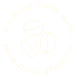 Three coffee beans surrounded by the text 'AI Curated Coffee Beans' in a circular layout