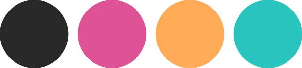 Four colored circles in a row: black, pink, orange, and blue.