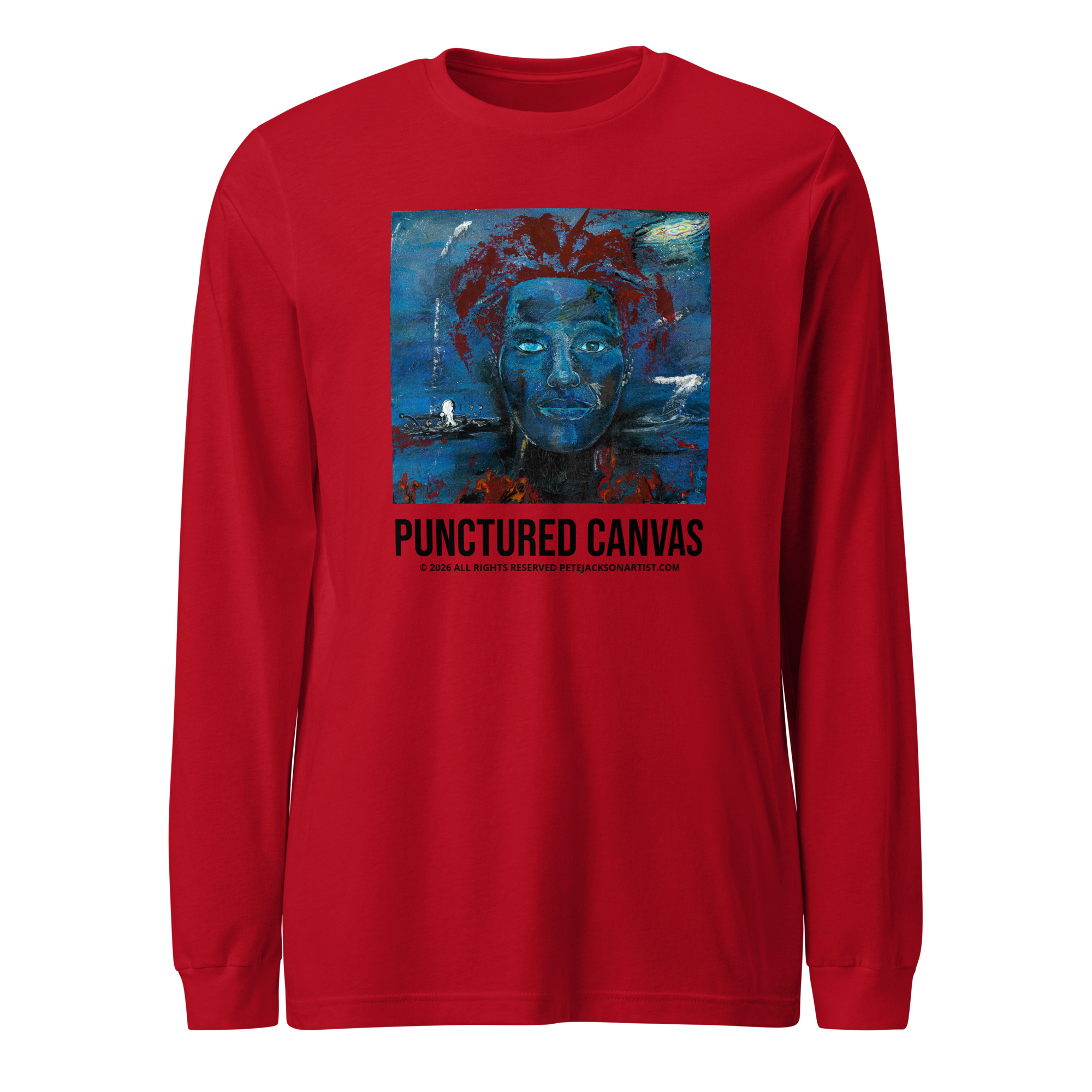 Punctured Canvas Painting Unisex Long Sleeve Tee by Pete Jackson Red