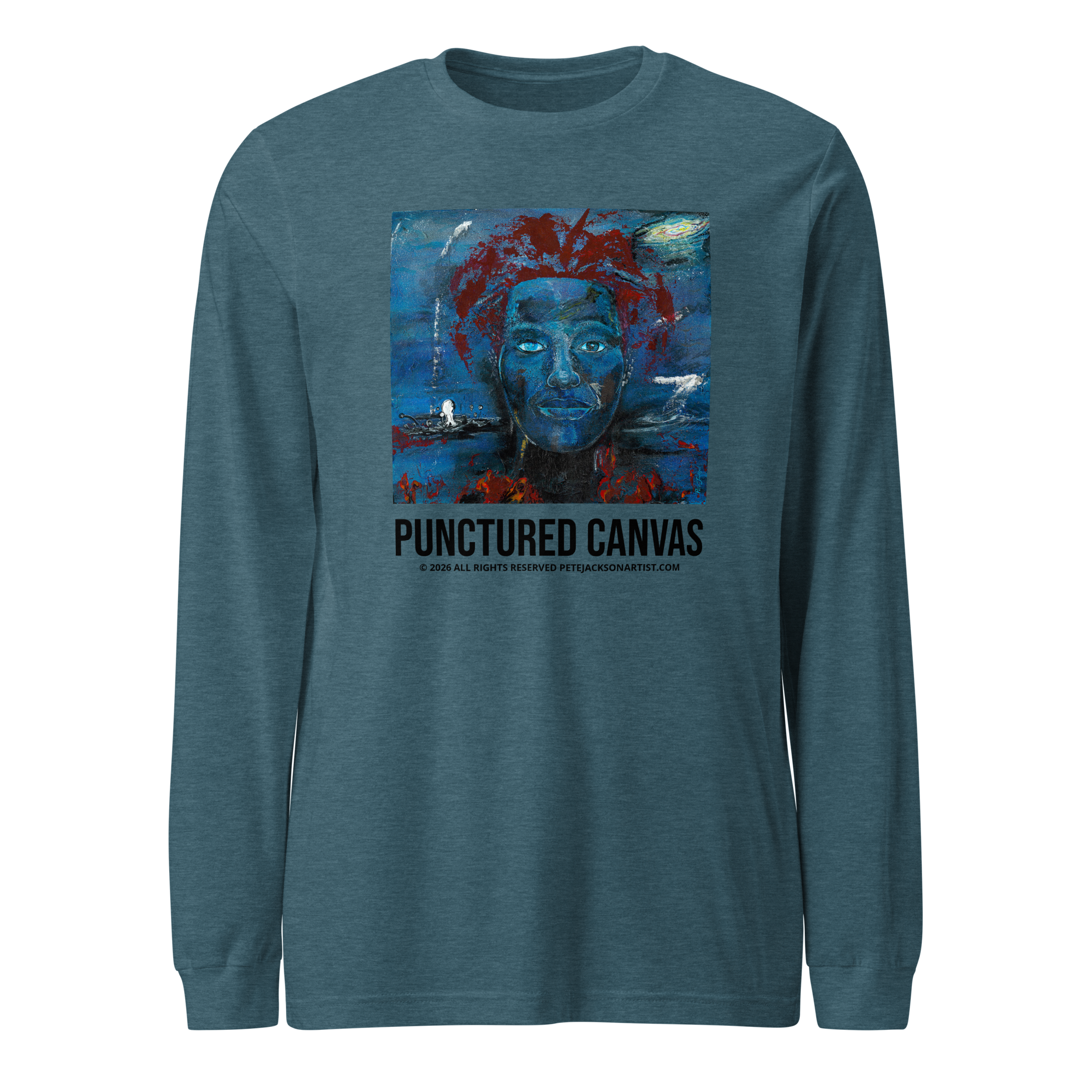 Punctured Canvas Painting Unisex Long Sleeve Tee by Pete Jackson Deep Teal