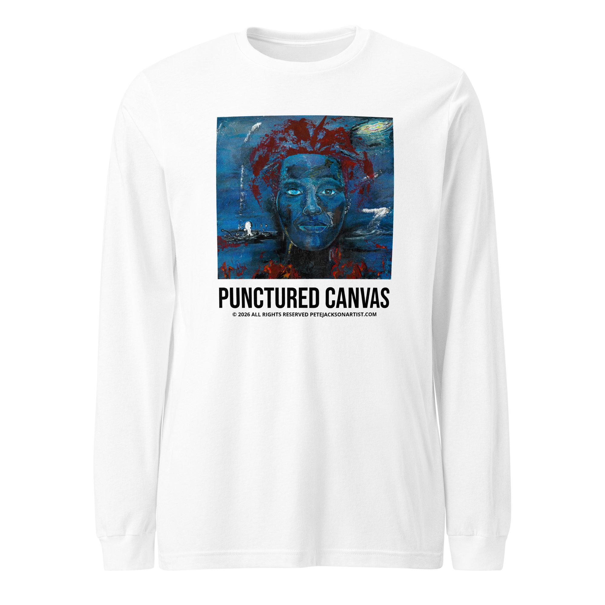 Punctured Canvas Painting Unisex Long Sleeve Tee by Pete Jackson White