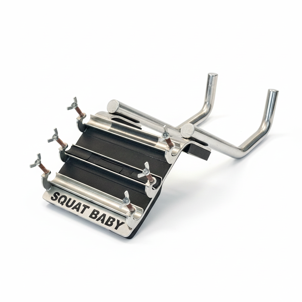 Squat Baby barbell attachment for high bar, low bar, and ultra-low bar squats
