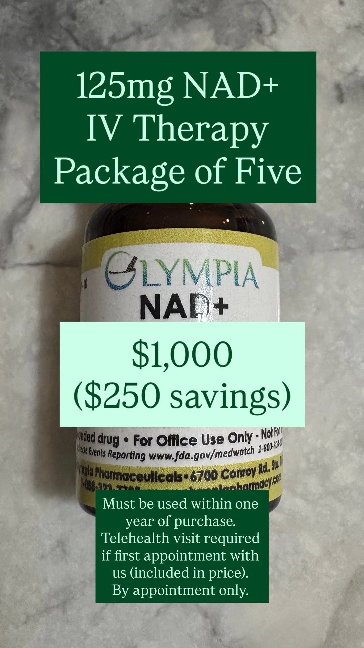 Package of Five 125mg NAD+ IV Therapy