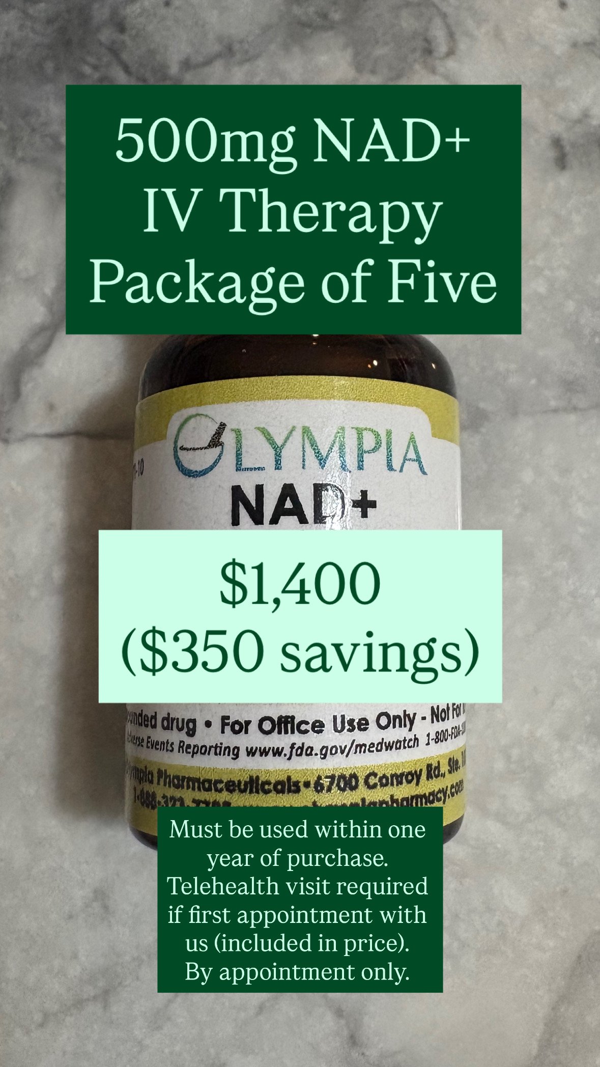 Package of Five 500mg NAD+ IV Therapy