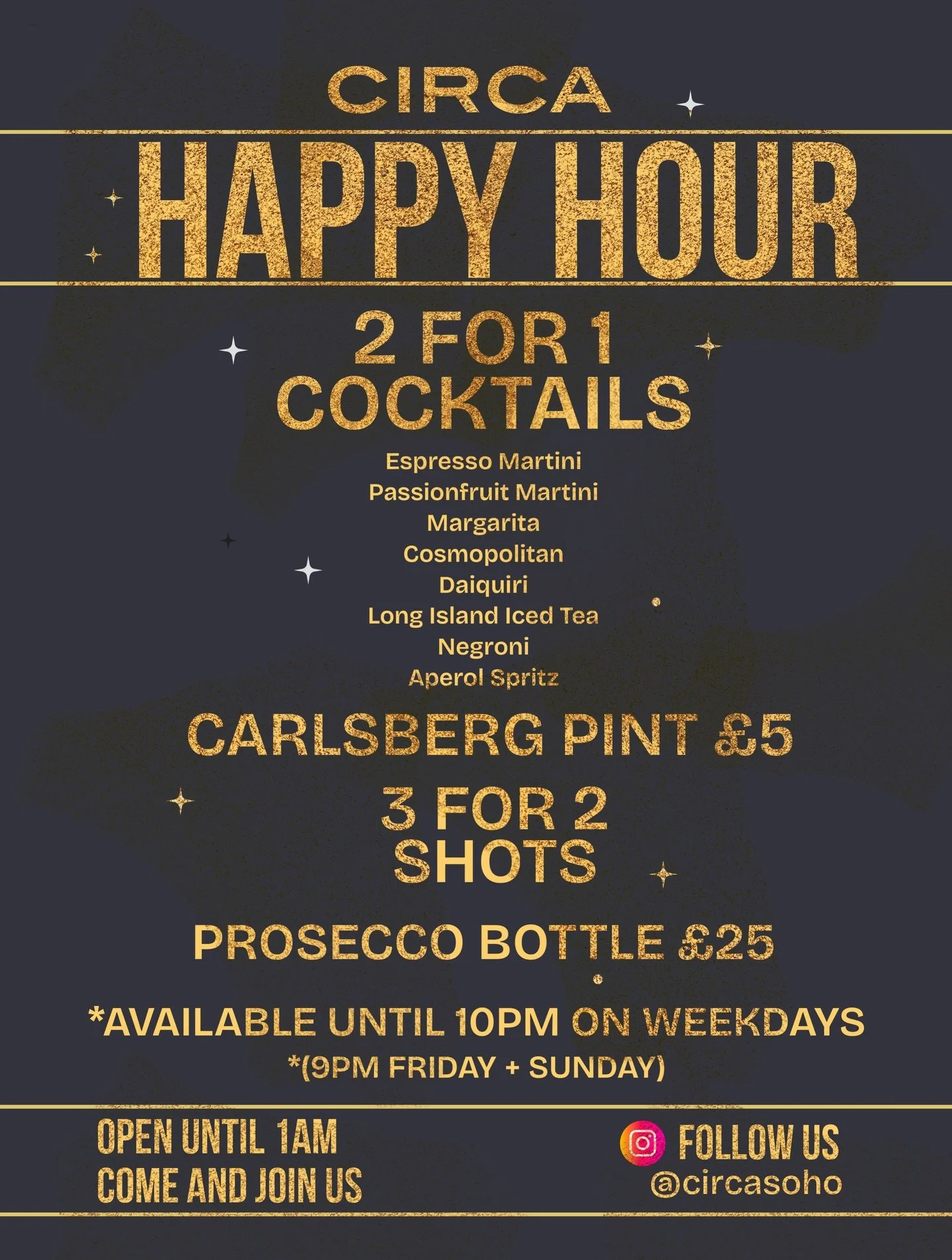 SOHO&rsquo;S BEST HAPPY HOUR CONTINUES! 🔥💋🍸

Let&rsquo;s celebrate. 

Each and everyday revel in our Happy Hour - which includes cocktails 2-4-1, draught pint deals, Prosecco AND shot deals!

EVERY DAY until 10pm - and 9pm on weekends!

See you on