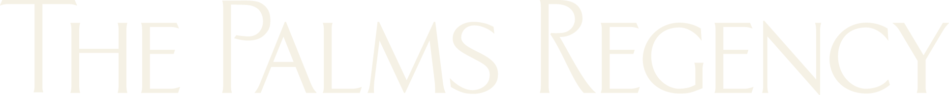 Text that reads 'The Palms Regency' in large, elegant font on a black background.