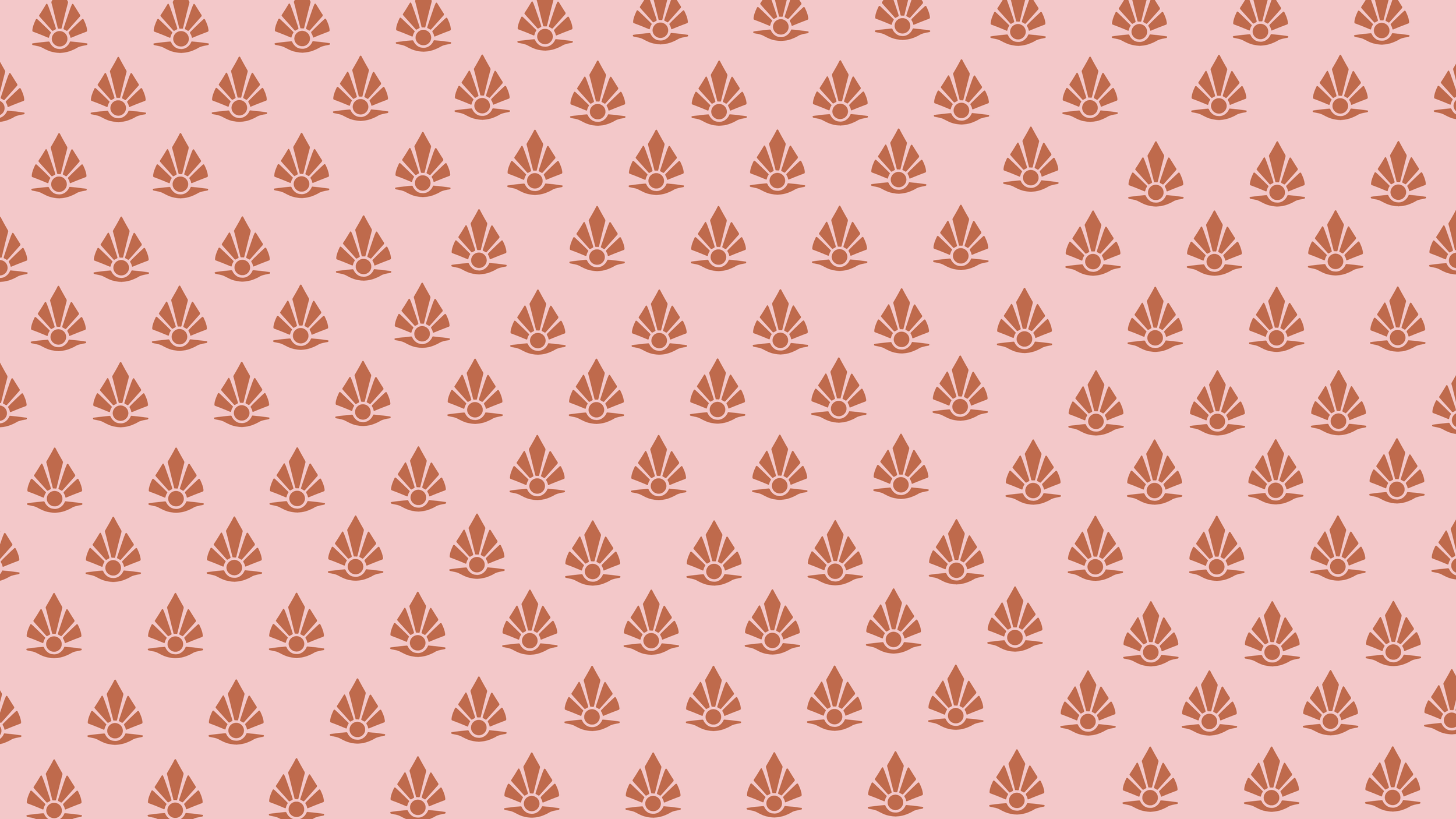 Pattern of repeating stylized brown shapes resembling a fan or shell on a pink background.