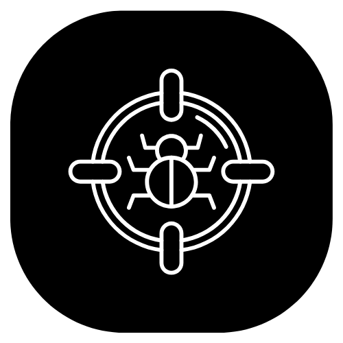 Icon of a bug inside a target crosshairs, representing bug tracking or spyware detection.