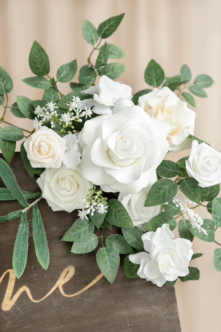 white and sage signage flowers for entry