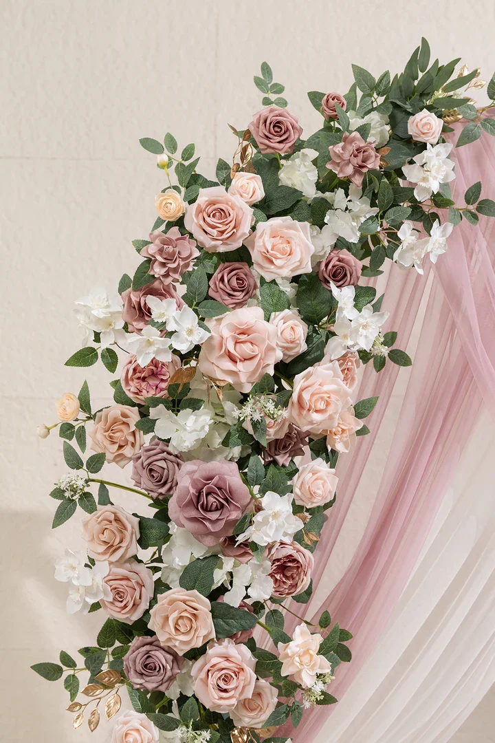 Arch flowers in dusty rose, Blush and creme