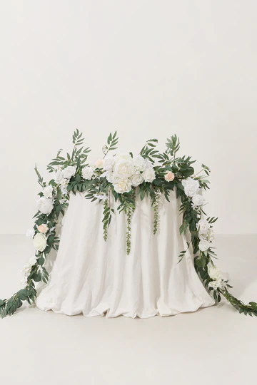 White and sage swag for arch, head table or decor