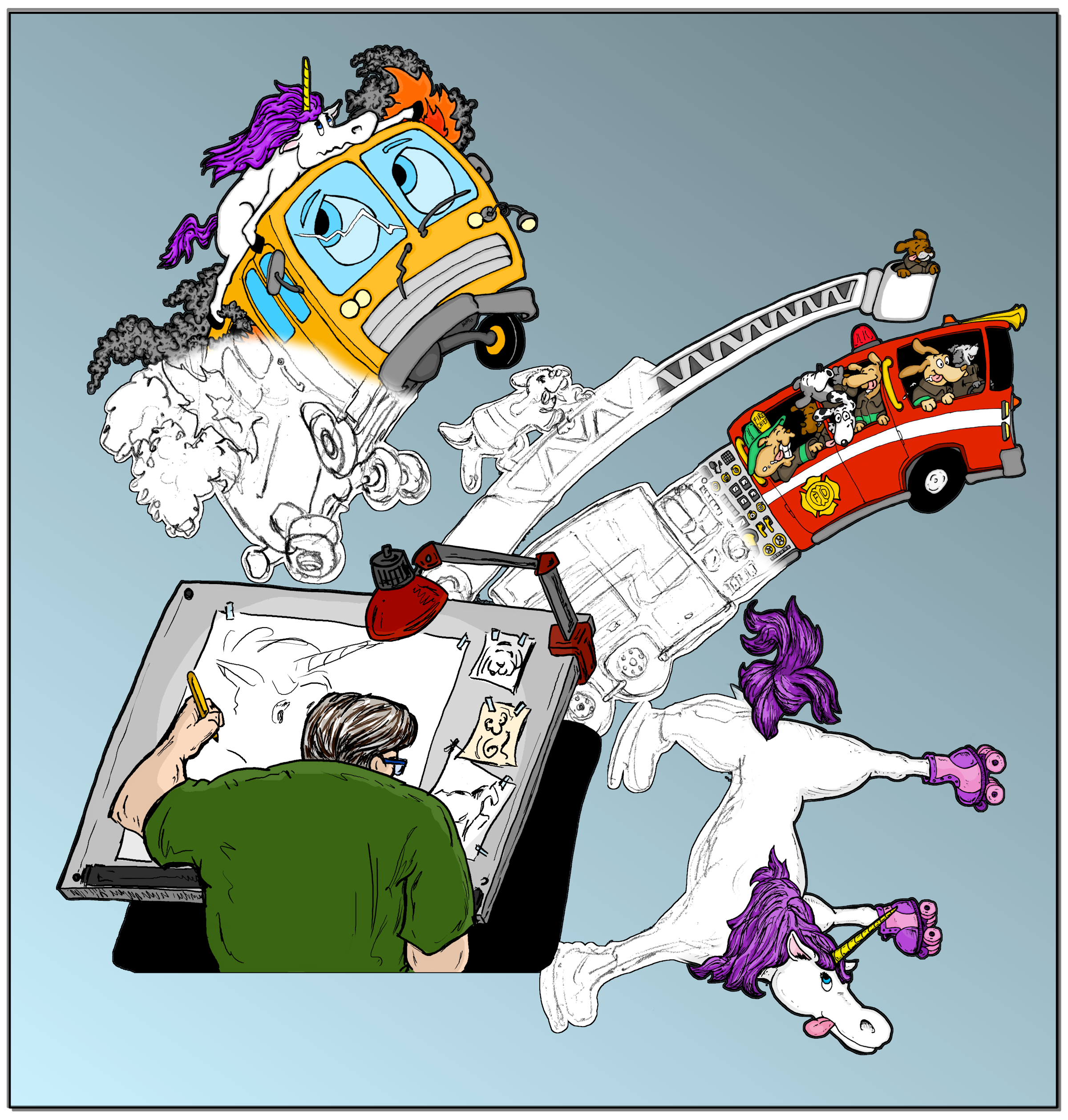 Adam Illustrating the Hoppy Unicorn