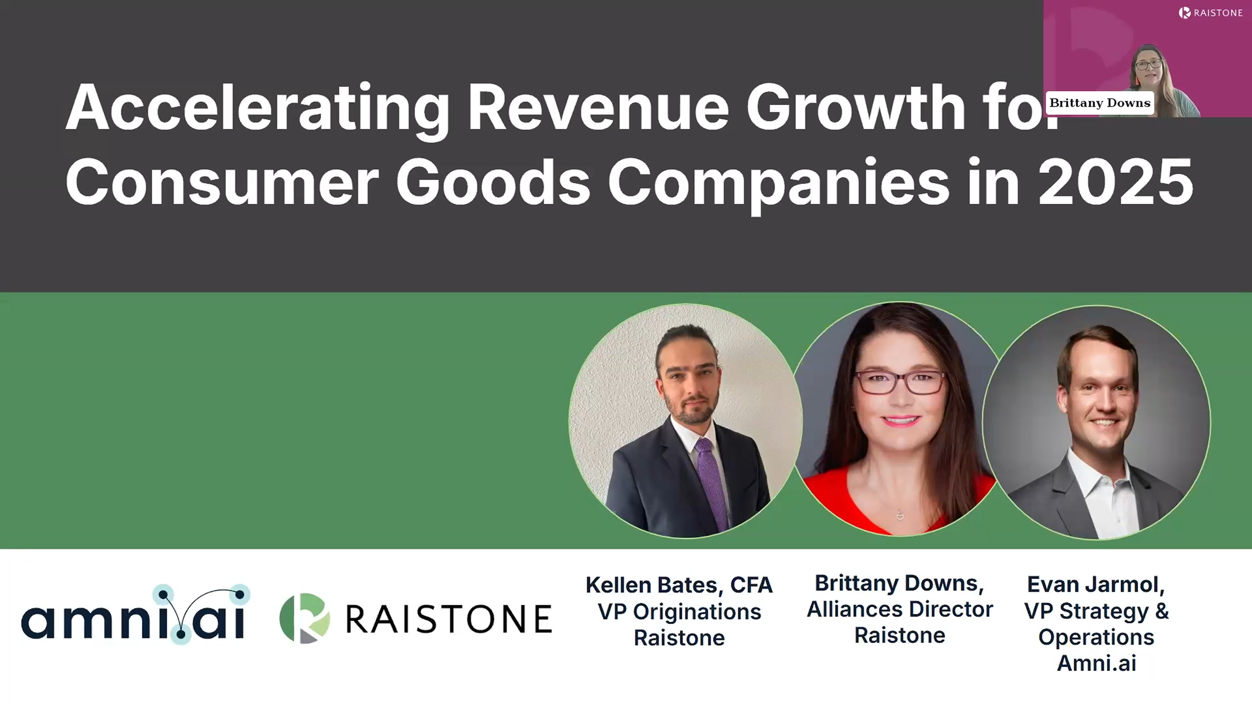 Presentation deck developed for a co-branded partnership webinar between Raistone and Amni.ai.