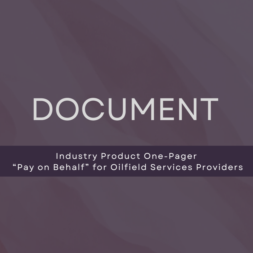 Oilfield services providers industry one-pager promoting "Pay on Behalf" product from Raistone.