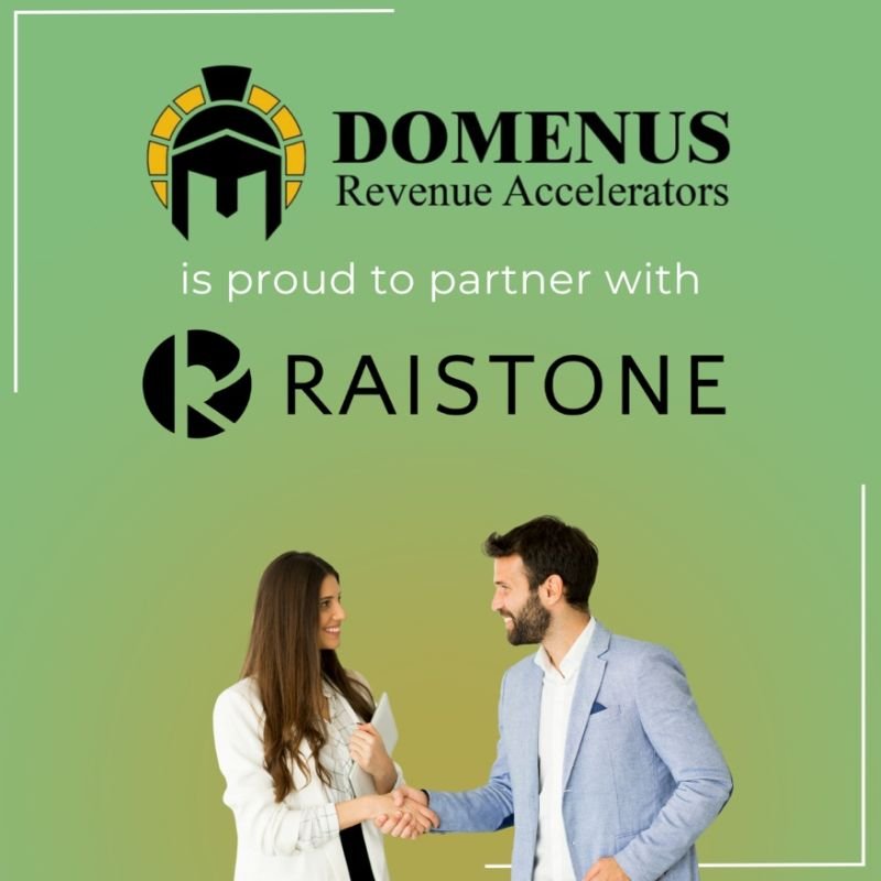 LinkedIn social graphic created announcing partnership between Raistone and Domenus.
