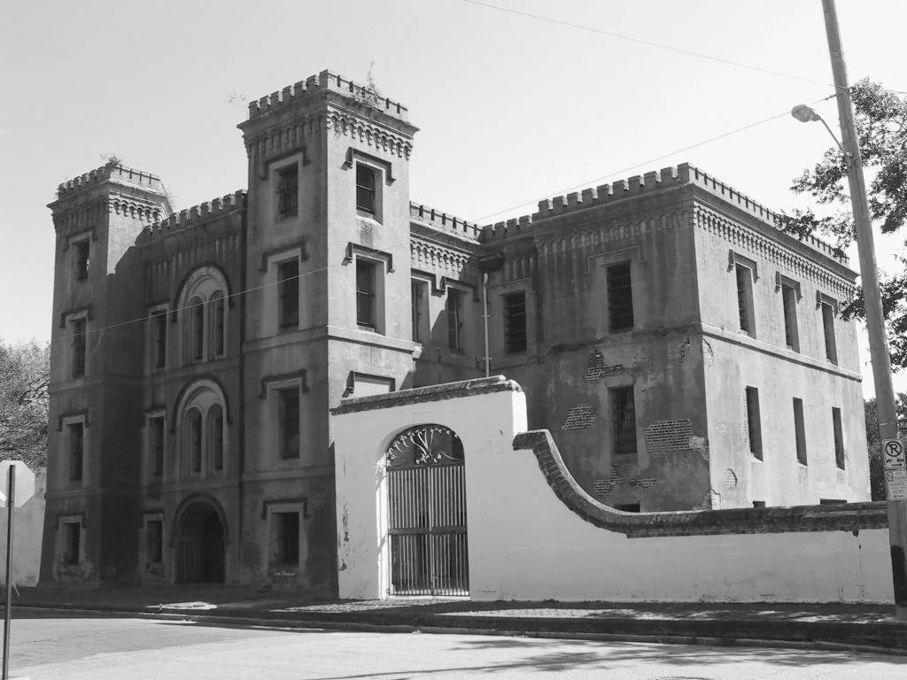 Charleston Old Jail, black & white image.