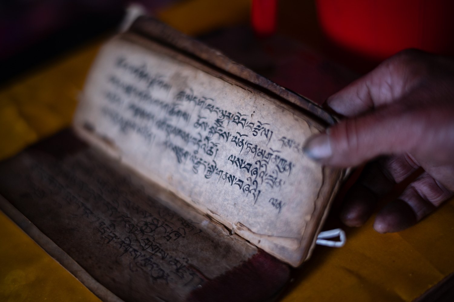 Tibetan Buddhist scripture at Gumba Lungdang  in Nepal's Tsum Valley
