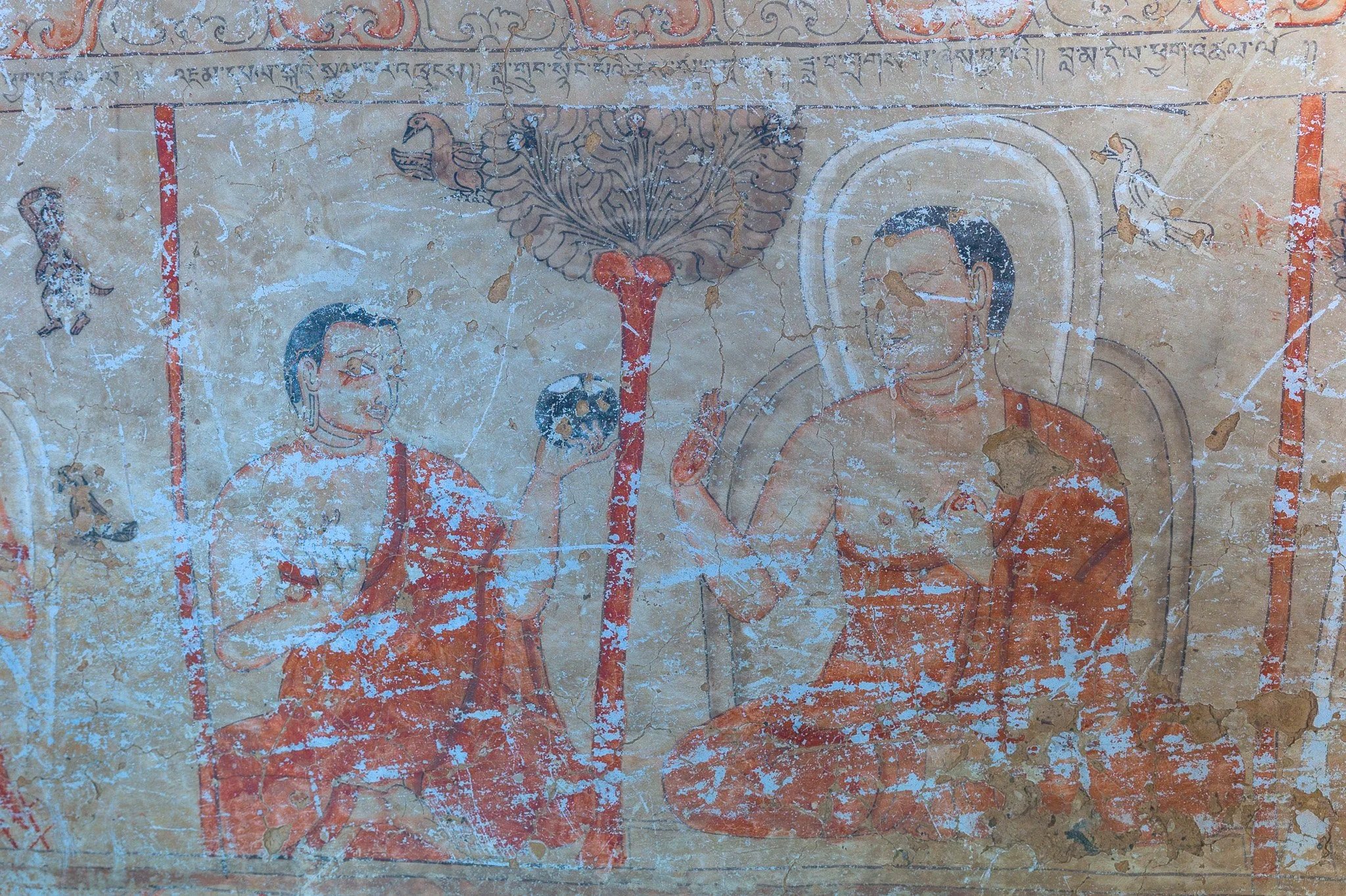 An ancient Buddhist mural painting in Konchok Ling in Nepal's Upper Mustang.