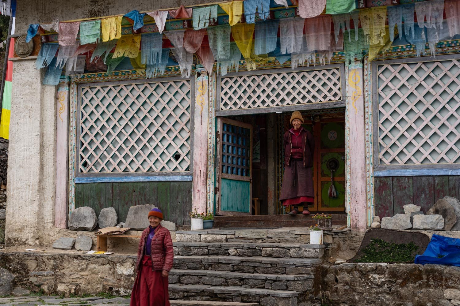 Two nuns at Gumba Lungdang  in Nepal's Tsum Valley