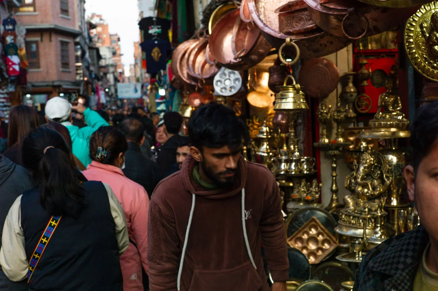 Bustling roadside stores at bazaars north of Kathmandu's Durbar Square